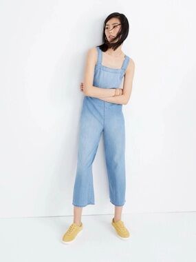 Madewell Denim Wide Leg Jumpsuit Overalls Tie Back Open Back Blue Size 00